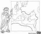 The powerful Roman emperor showing a map with the boundaries of his vast empire
