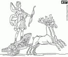 The goddess Diana ready to shoot an arrow from a chariot drawn by two deer. Goddess of the hunt in Roman mythology