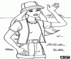 Female explorer with her pith helmet in the savanna 