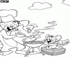 Tom and Jerry in a picnic with barbecue fish