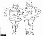 Two athletes in a walking race or racewalking. Two racewalkers