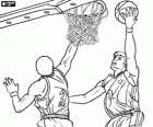 Basketball player trying to score two points against a defense