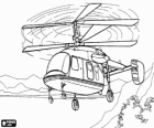 Double propeller and coaxial rotor helicopter flying over the vegetation