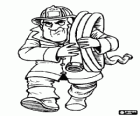 Fireman carrying a hose on the shoulder