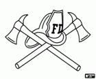 The fireman's helmet and two axes, part of the basic equipment of the firefighters
