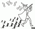 The Pied Piper of Hamelin with the rats following him to the music of The Magic Flute
