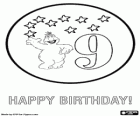 Birthday card for age 9 with nine stars and Telly from Sesame Street