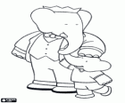 Babar, king of the elephants with the crown on the head with a small elephant