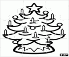 Puzzle of Christmas tree adorned with candles, balls and star