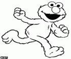 Elmo smiling while runs. A character from Sesame Street