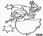 Puzzle of Angel with a sprig of mistletoe following the Christmas star