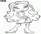 Bratz girl with her long wavy hair and casual dress in boots, skirt and t-shirt