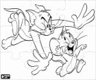Tom and Jerry puzzle. The cat Tom tries to catch Jerry the mouse