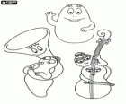 The Barbapapa Orchestra, the barbapapas can be shaped as desired: for example, a trombone or a cello