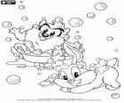 Baby Looney Tunes, Baby Bugs Bunny and Baby Taz, Tasmanian Devil, playing with soap bubbles