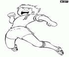 Captain Tsubasa jumping to celebrate a goal