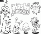 All the monsters from Moshi Monsters: Furi, Katsuma, Poppet, Zommer, Luvli, Diavlo