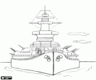 Battleship, destroyer with all the weapons, seen from the front