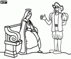 Columbus talking to the Queen Isabel I of Castile, in the court of Ferdinand and Isabella