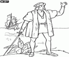 Christopher Columbus with the sword takes possession of new lands