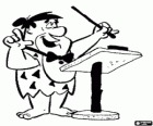 Fred Flintstone conducts the orchestra with his baton and the sheet music on the music stand
