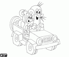 Krtek the Little Mole driving a jeep along with the little mouse