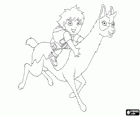 Diego riding a llama, an animal of the highlands of the Andes, the Altiplano