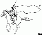 Samurai riding on horseback with the flag