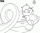 A hamster down the playground slide in Zhu Zhu Pets