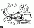 Santa Claus in his sleigh loaded with the gifts bag and pulled by the magical reindeer