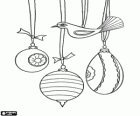 Christmas decorations hanging: Christmas baubles and the figure of a bird