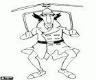 The Inspector Gadget using one of his gadgets, the helicopter from the hat