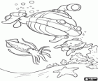 Adventure of the Little Einsteins on the seabed. Rocket with a sepia, a turtle and a starfish
