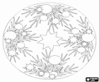 Mandala Christmas with stars, balls and leaves of fir