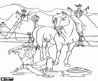 The horse Spirit and the indian young man Little Creek in the Lakota village