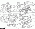 Leo, Annie, Quincy and June marching with the musical band from The Little Einsteins