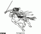 Aragorn on horseback with sword raised, one of the main characters of The Lord of the Rings