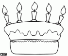 Cake with five candles for the celebration of the birthday