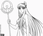 Saori Kido with the sacred crosier of the goddess of victory Nike. Saori is the reincarnation of the goddess Athena in the manga Saint Seiya