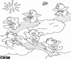The Care Bears playing with the clouds and the rainbows
