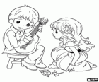 Young boy playing guitar for his girlfriend, Precious Moments