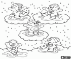 The Care Bears playing in the clouds under the rain