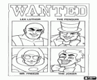 The Super Friends villains in a wanted poster: Lex Luthor, The Penguin, Mr. Freeze and The Joker