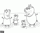 The Pig family playing with the puddles. Peppa Pig