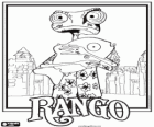 The pet chameleon Rango in Dirt, an Old West town