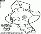 Sewaddle, Kurumiru, Bug and Grass Pokémon. Evolves into Swadloon