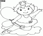 Fairy girl with the magic wand flying among the clouds