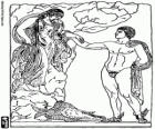 The Greek demigod Perseus saves Andromeda, as tells the Greek mythology