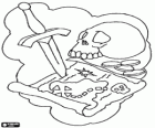 Skull with a dagger and the treasure map