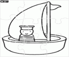Puzzle of small boat sailing with the sailor. Boats puzzle